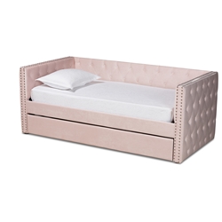 Baxton Studio Larkin Modern and Contemporary Pink Velvet Fabric Upholstered Twin Size Daybed with Trundle